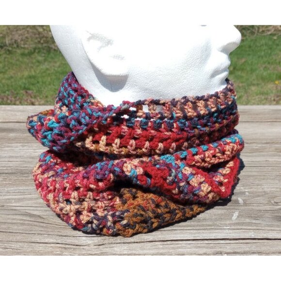Men's Hipster Infinity Scarf Cowl Handmade Dakota Camo Brown Red Blue Boho OS - Picture 4 of 8